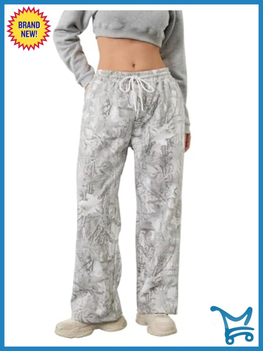 Wide Leg Camo Sweatpants High Waist Drawstring Fleece Lounge Pants